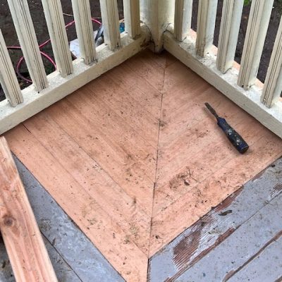 after repaird porch wood corner
